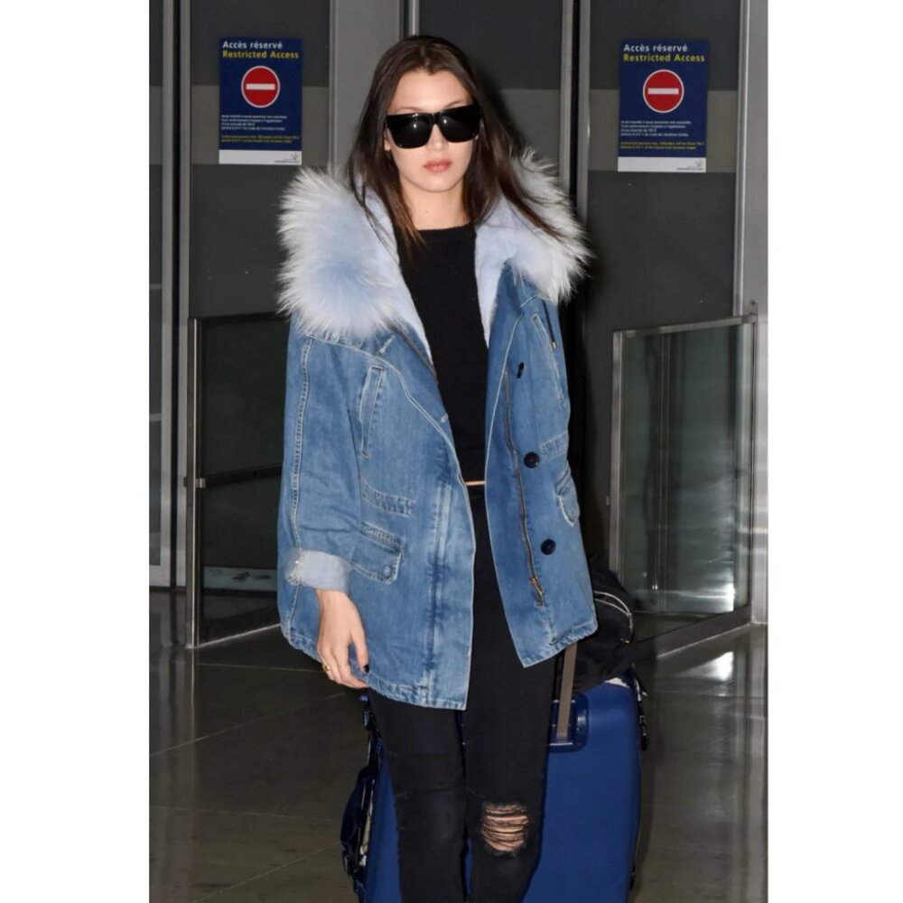 Yves Salomon Light Denim Parka w/Fur Lining